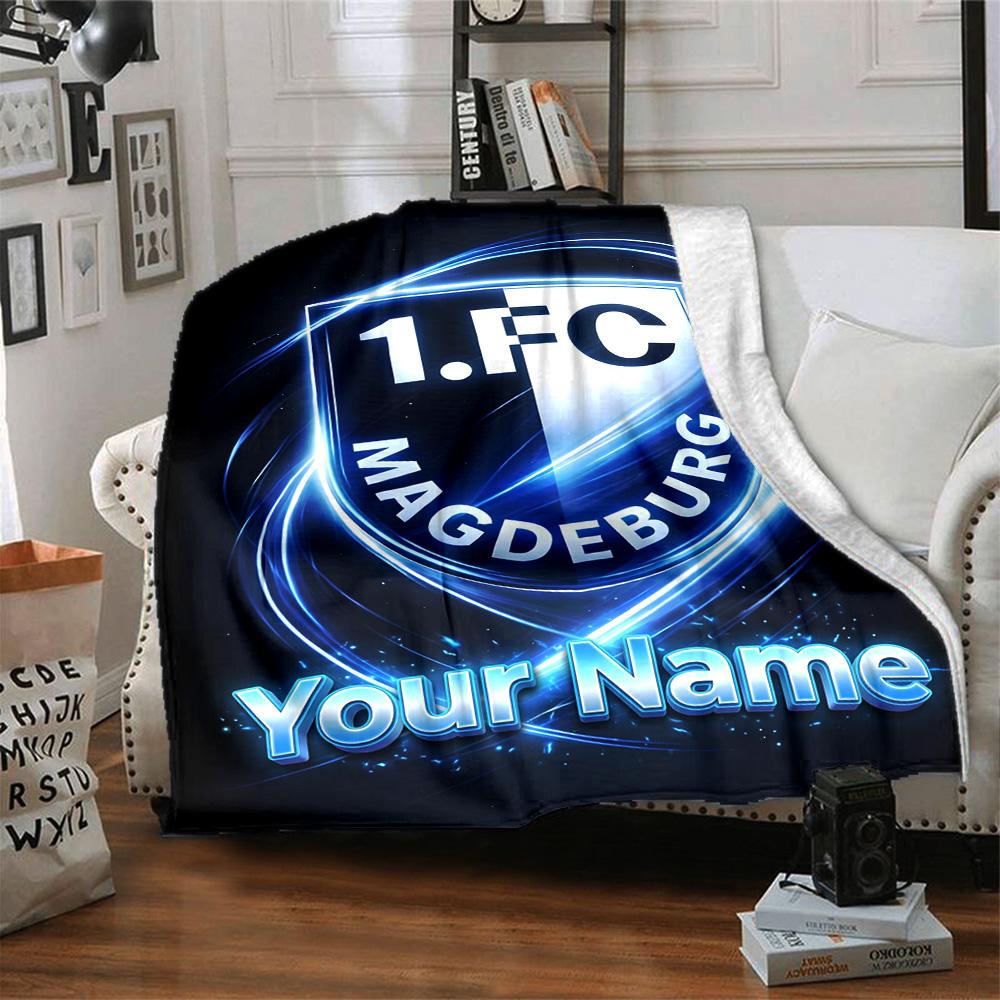 1pc 1.FC Magdeburg Blanket with Custom Name, Gift, for Men and Women, Soft Blanket, Good for Sofa Bed Couch Travel, Lightweight Flannel Blanket
