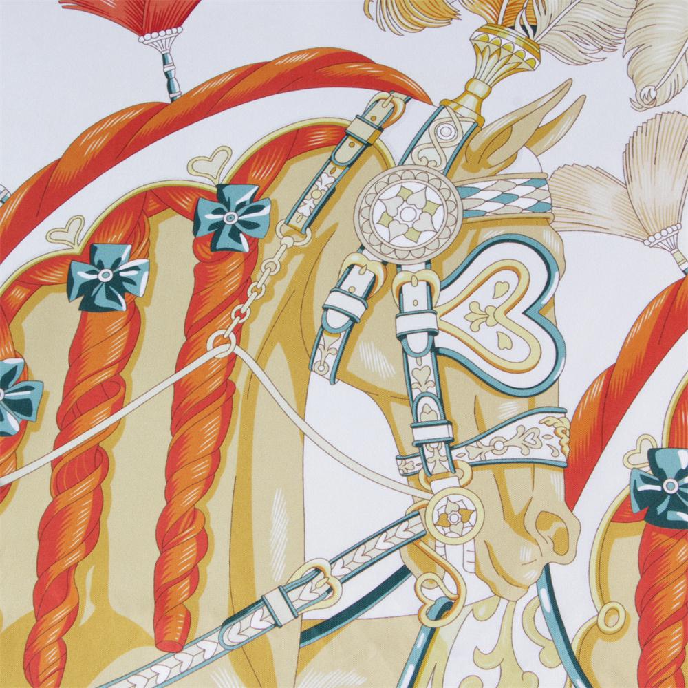 Silk Scarves Two Horse Printed Twill Silk Scarf Women Shawls Luxury Design Hijab Fashion Square Curled Scarf Neckerchief