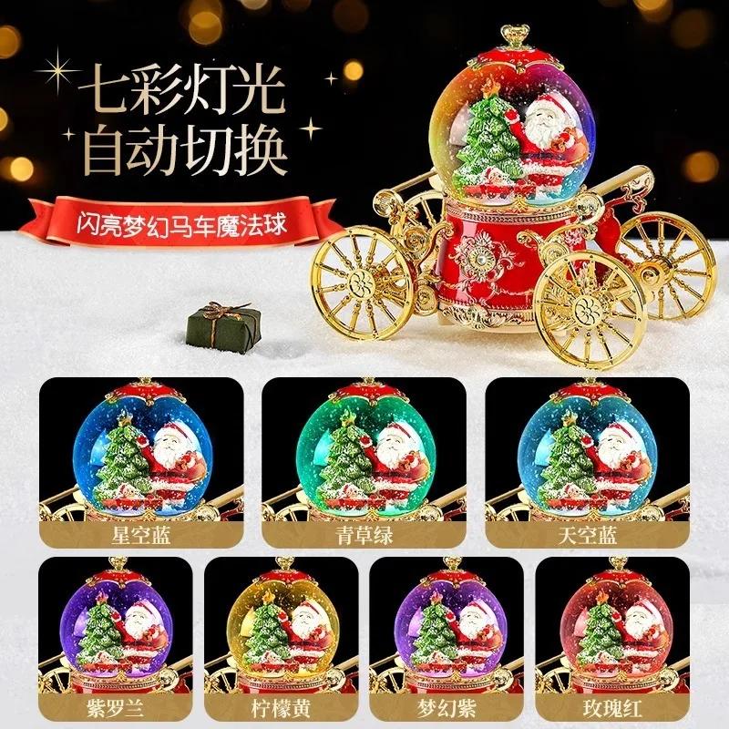 Langlebiges Weihnachtsgeschenk Kutsche Kristallkugel Spieluhr Schmuckstück Spieluhr Schnee Weihnachtsmann Schenkt Kindern Kleine Geschenke