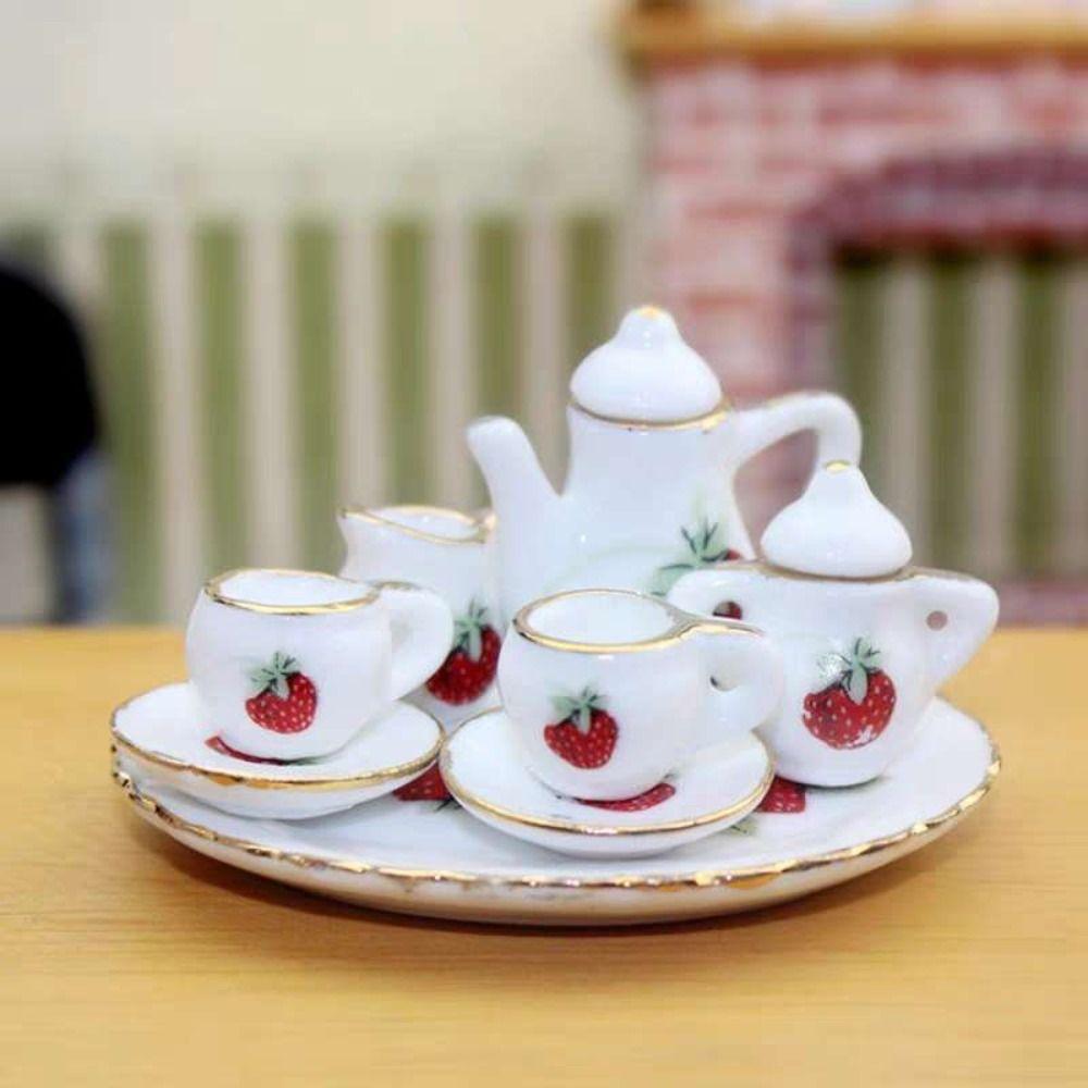 15Pcs Doll House Tableware Kitchen Dollhouse Teapot 1:12 Miniature Porcelain Tea Cup Set Dollhouse