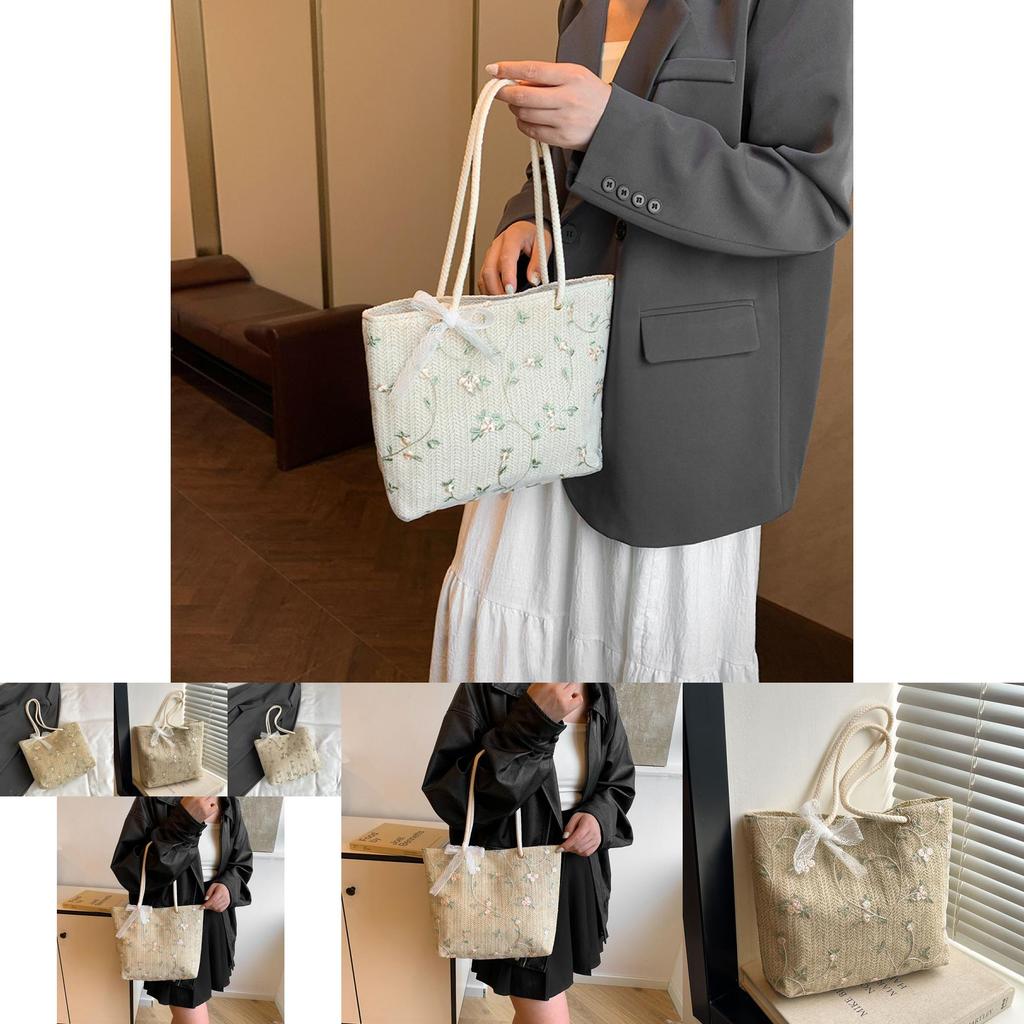 Trendy Summer Woven Tote Bag With Elegant Bow Design For Beach Vacations