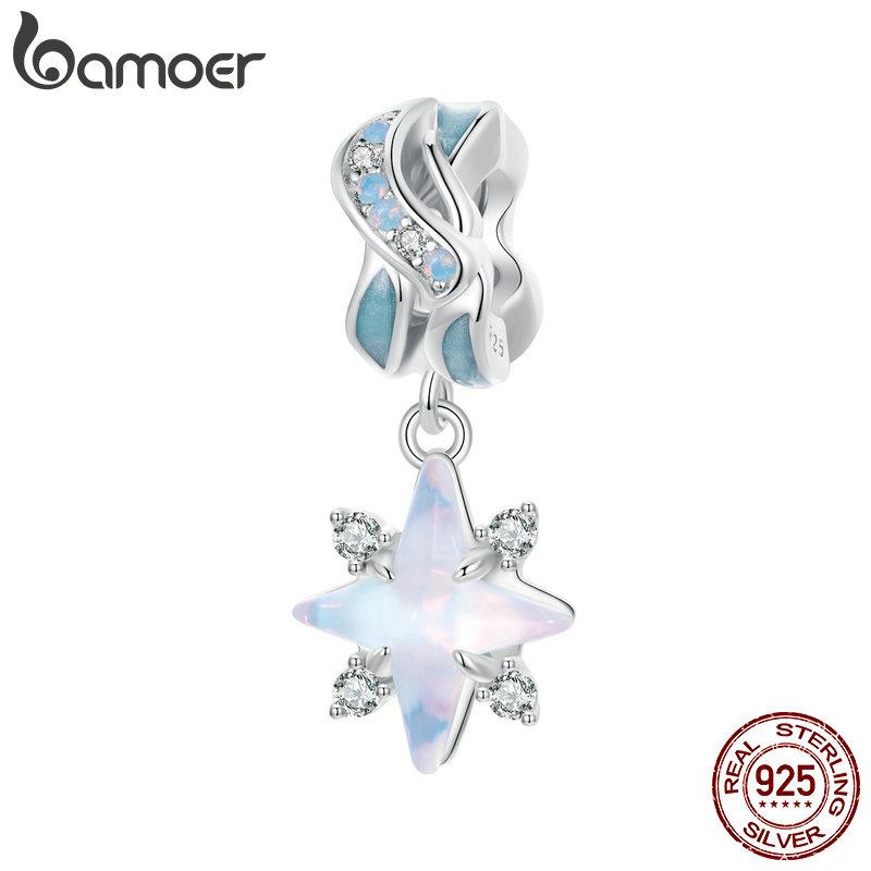 

BAMOER 925 пробы стерлингового серебра звездное небо серии звездные подвески синие бусины в форме сердца радужные кристаллы подвеска-капля подходит для самостоятельного изготовления браслета ожерелья B синий