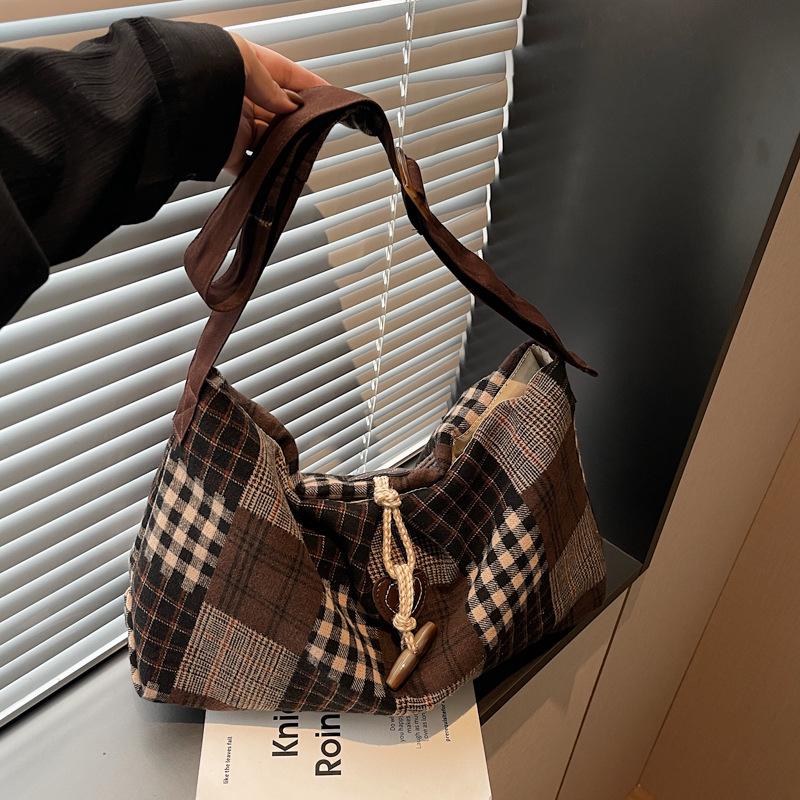 Клетчатая сумка-тоут через плечо в стиле ретро преппи - Большая вместимость для женщин