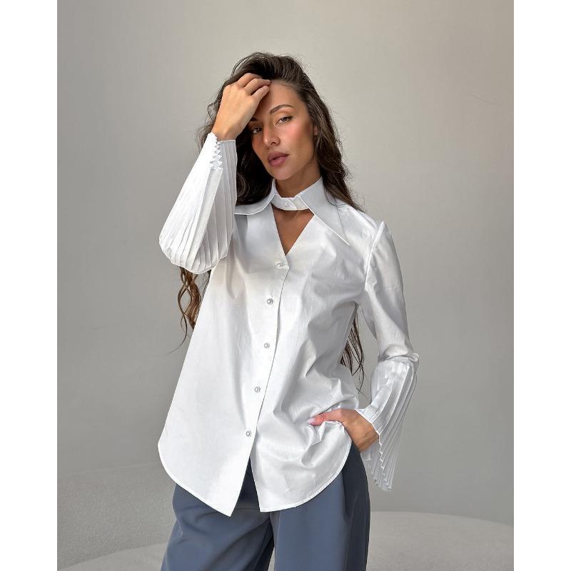 French Style Cotton Flared Sleeve Shirt For Spring Summer Commute