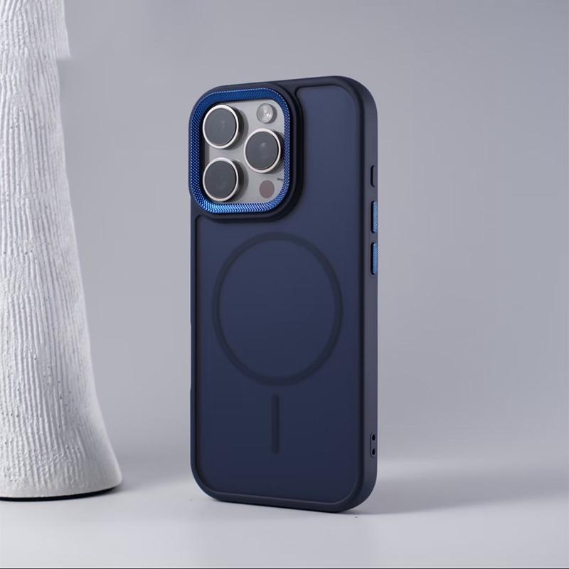 

Luxury Spiricle Camera Magsafe Case for iPhone 16 15 Pro Max 14 13 12 11 Pro Max Matte Magnetic PC Shockproof Cover for iPhone16 For iPhone 11 ProMax темно-синього кольору