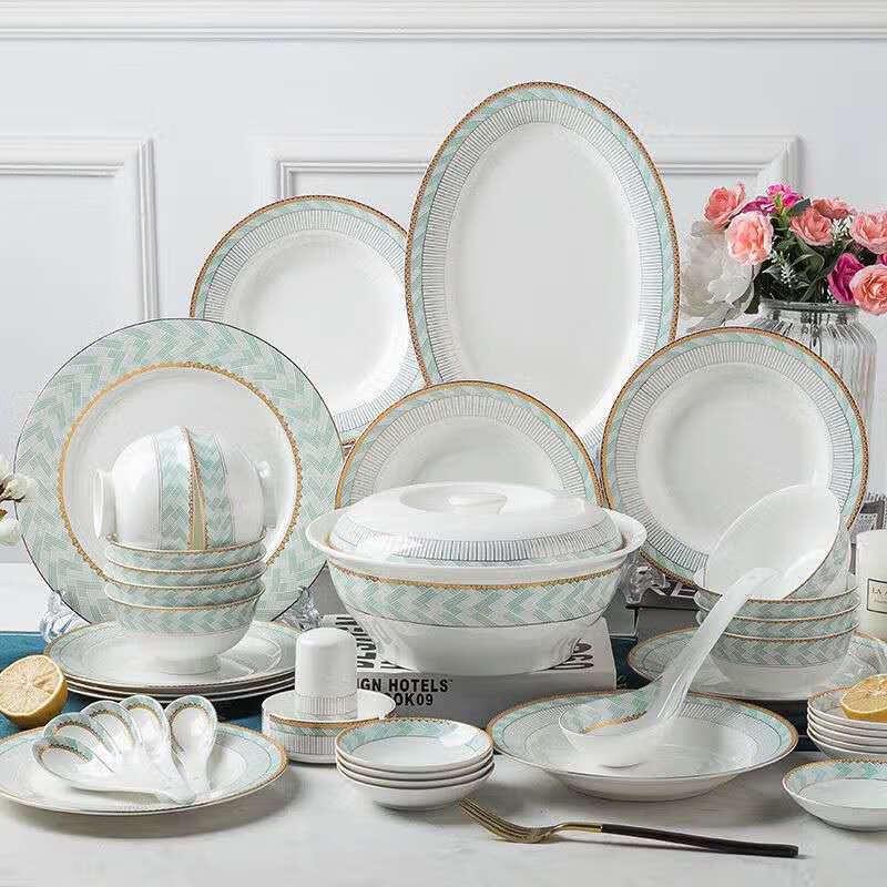 Jingdezhen New Chinese Style 56-Piece Ceramic Dinnerware Set