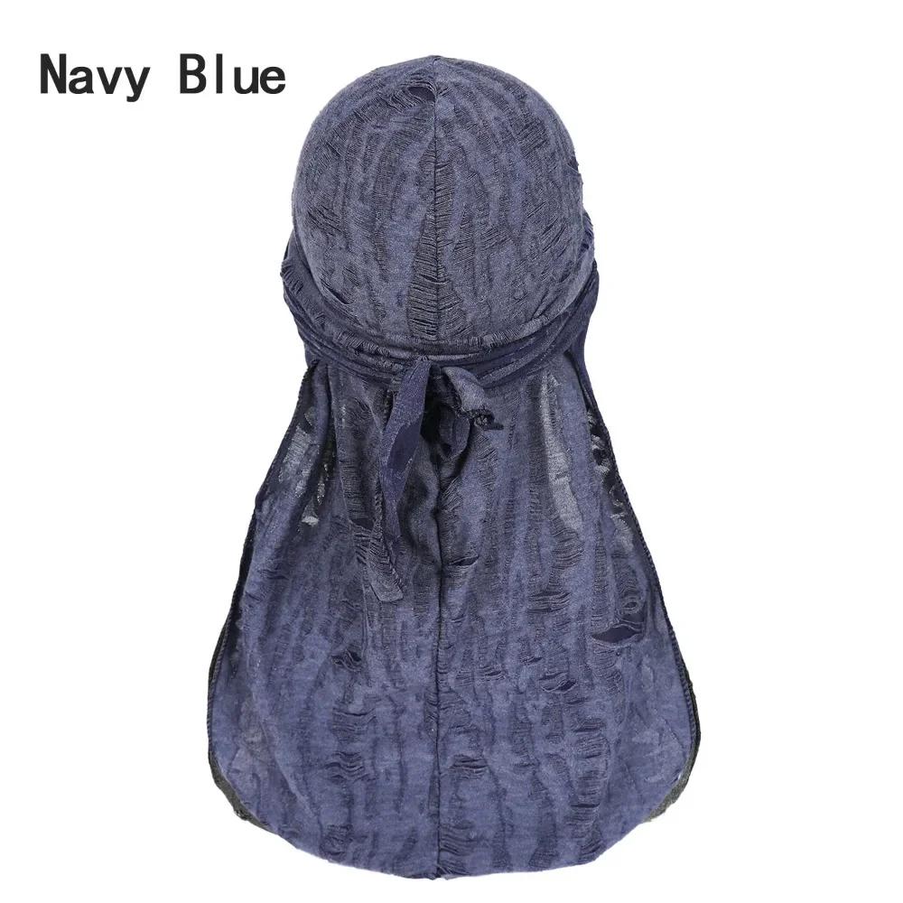 

Повседневный велосипедный головной платок, модная винтажная повязка на голову, шапка, хлопковая бандана-пиратка с длинным хвостом, дюраг, хип-хоп бандана, унисекс темно-синий