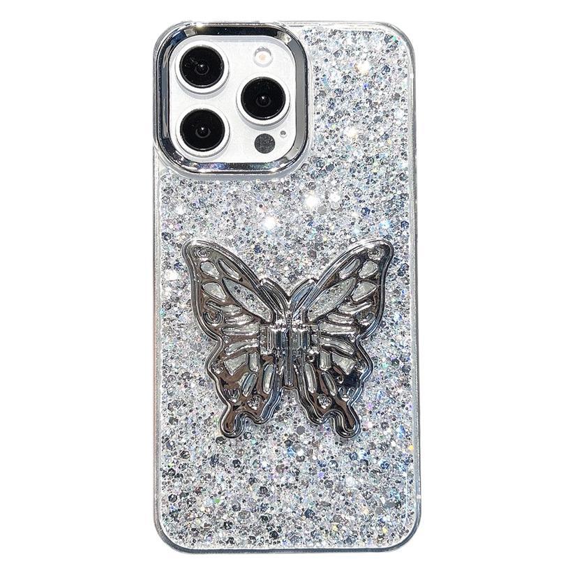Apple 15Pro Butterfly Mobile Phone Case for iPhone14 Epoxy Sequins High-end Women's Internet Celebrity 13 Soft Case