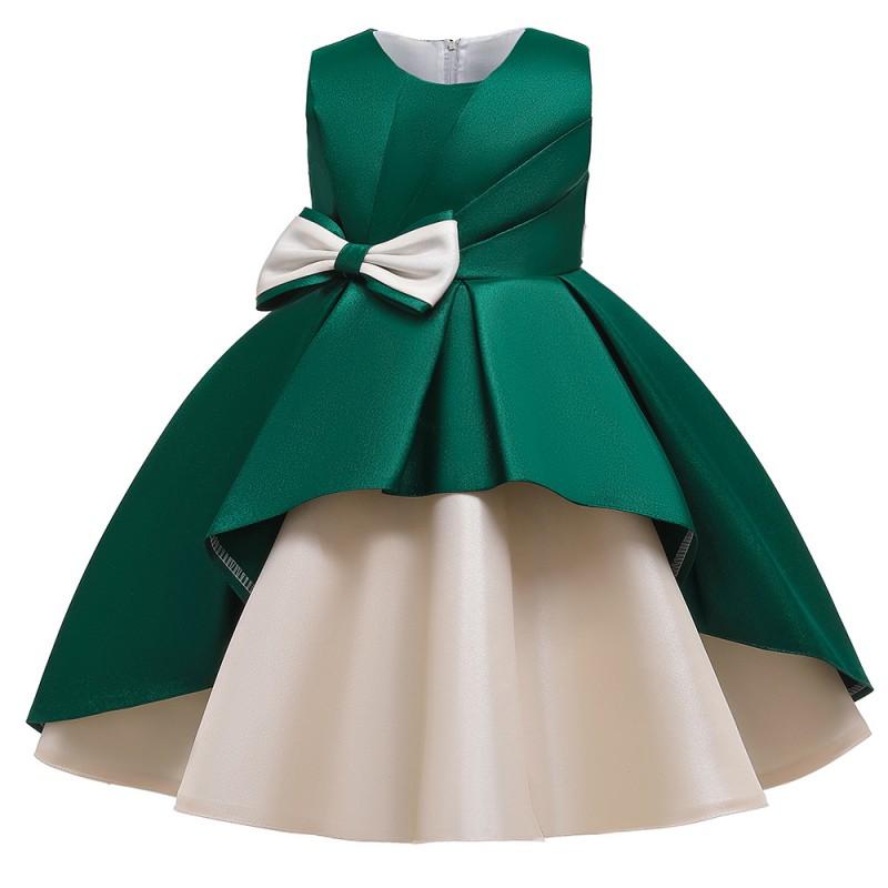 Girls Piano Performance Dress Elegant Satin Patchwork Princess Gown Kids