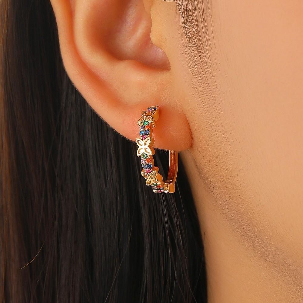 Crystal Zircon Stone Earrings Copper Butterfly Round Earrings Classic Wreath Hoop Earrings  Daily