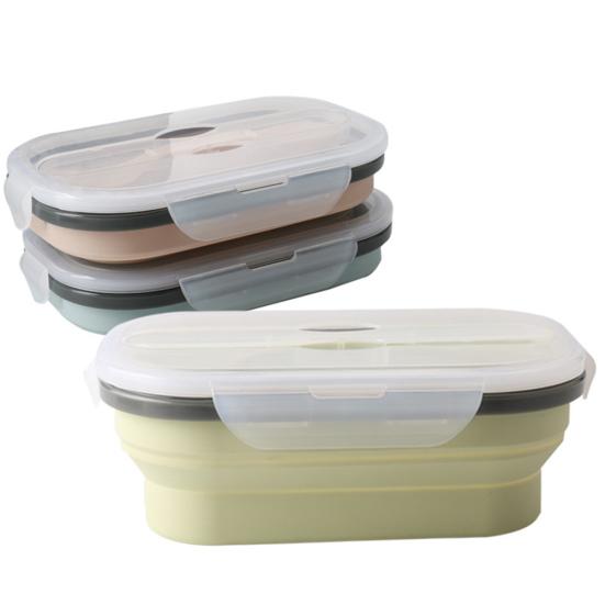 Bärbar Silikon Matbehållare Hopfällbar Skål Lunch Bento Förvaringslåda Hållare