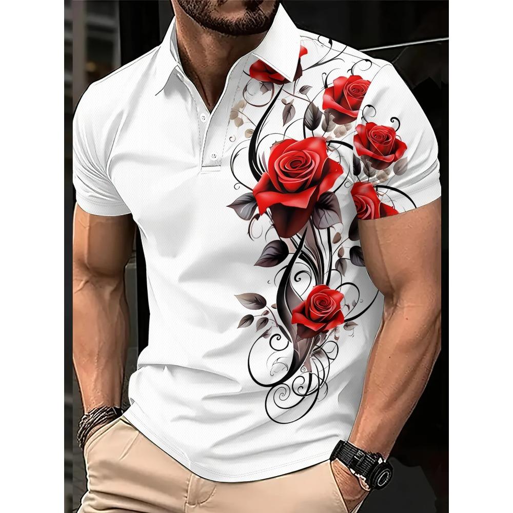 Flower 3D Printed Design Men's Short-sleeved Polo Shirt Cross-border Best-selling Comfortable Polyester Fiber Suitable for Summer Wear