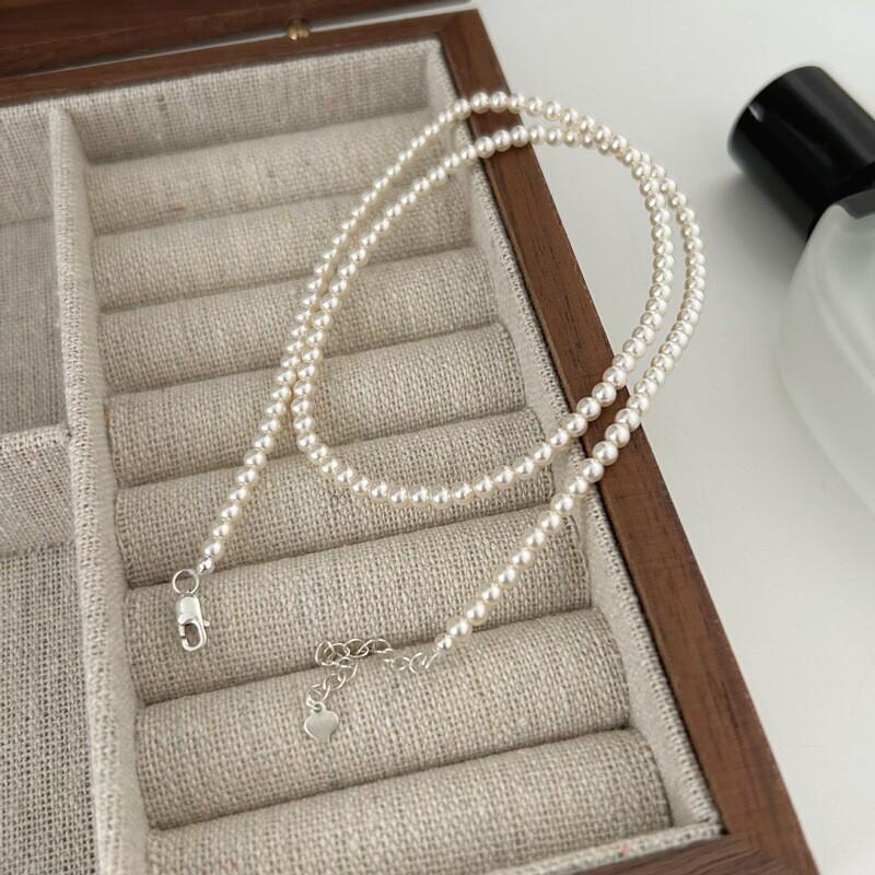 Elegant Double Layered Pendant Necklace With Pearl Bow Charm In Sterling Women Adjustable 41-50cm O-Link Chain