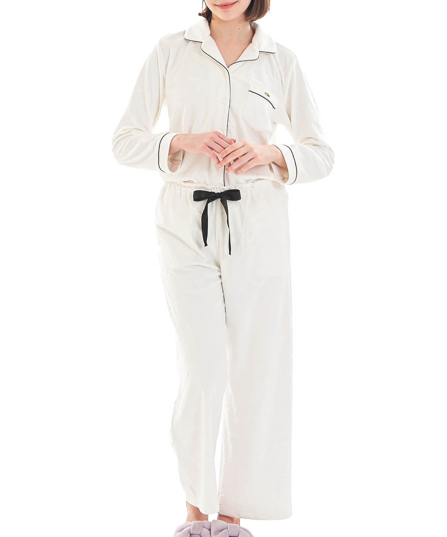 

Narue Snow Smoothie Ribbon Embossed Tailored Pajama Set Women s белый