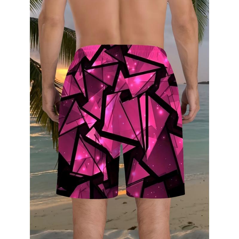 Men s fashionable printed beach shorts, geometric pattern 3D printing, S