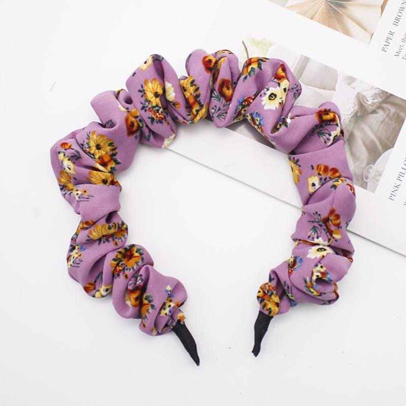 Lystrfac Solid Color Slik Padded Pleated Hairband for Women Fashion Scrunchy Headband Retro Hair Loop Female Hair Accessories