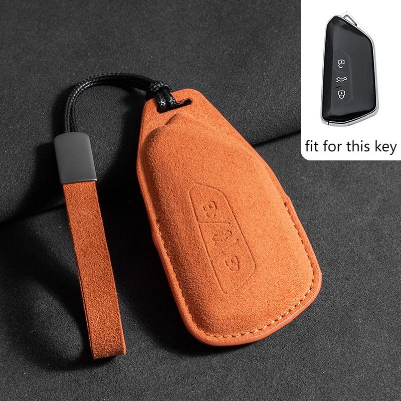 Suede Leather Car Key Case for Volkswagen VW Magotan Passat B8 TIGUAN MK2 Golf 8 2020 for Skoda Octavia A8 A7 2021 SEAT Leon MK4