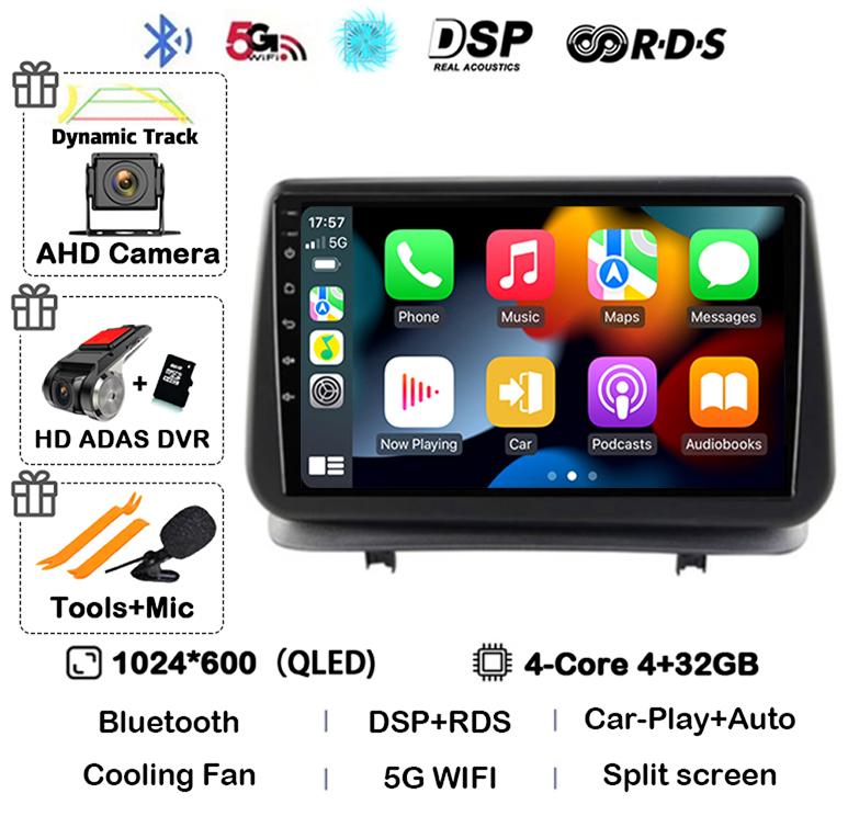 Android 14 Auto Carplay For Renault Clio 3 CLIO 3 2005-2014 WIFI+4G Car Radio Navigation GPS Stereo Video Player 360 Camera DSP