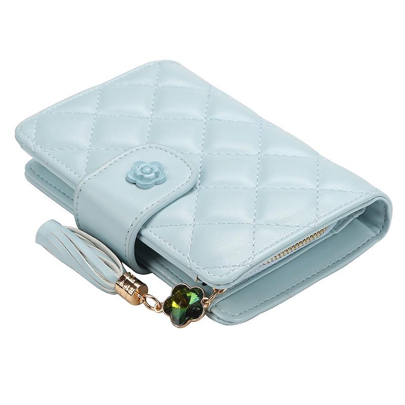 Women's Fashion Short Rhombus Wallet Pu Leather Tassel Zipper Card Holder Ladies Multi-card Coin Purse