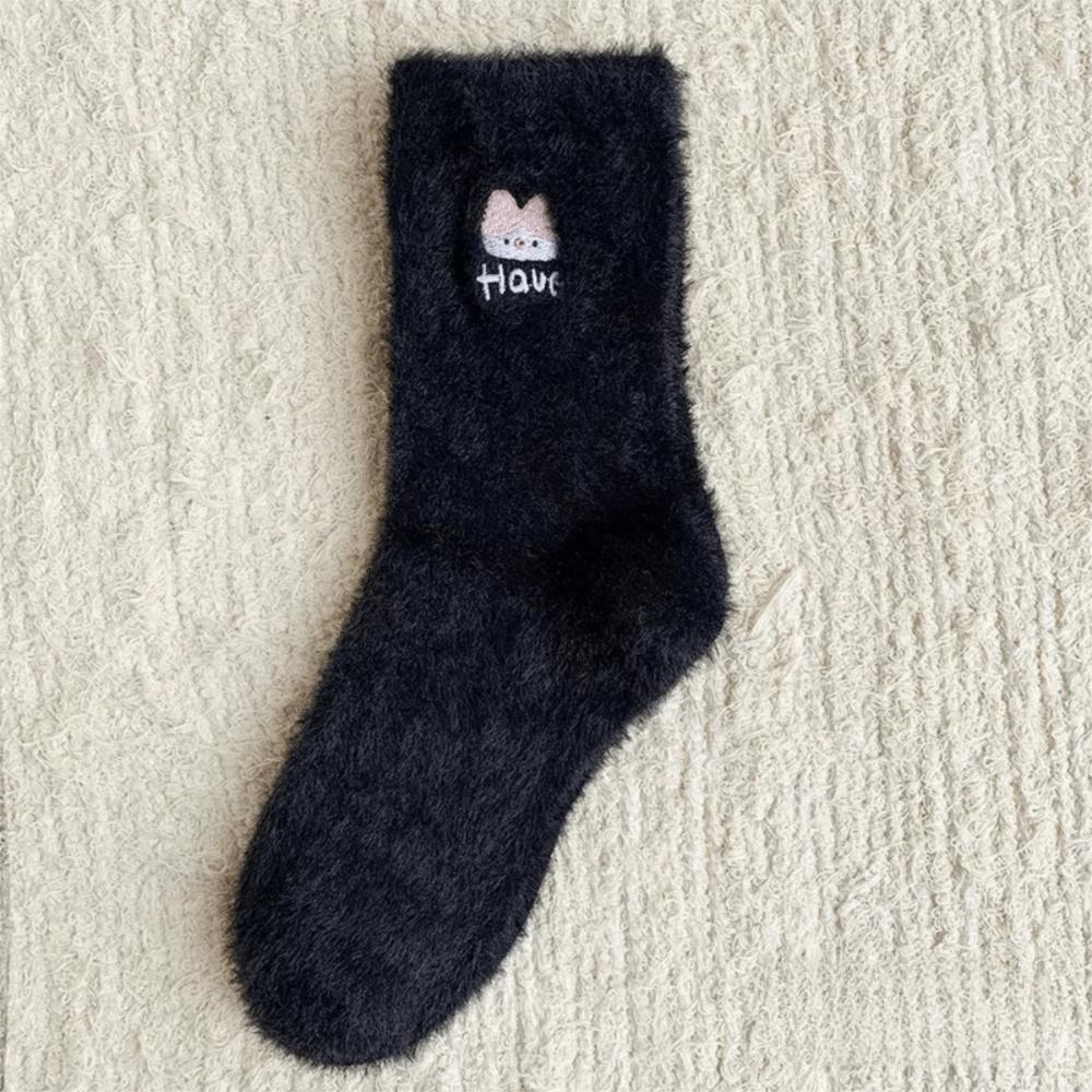Anti-slip Mink Velvet Socks Cartoon Fluffy Mid Socks Soft Floor Plush Sock