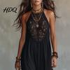 Boho Chic Clothing Women's Sheer Lace Halter Maxi Dress Sleeveless Floral Beach