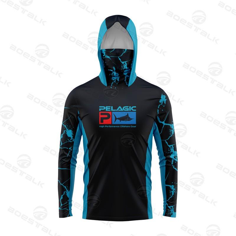Mens Quick-Dry UV Protection Fishing Hoodie With Neck Gaiter Lightweight Long Sleeve Summer Outdoor Angling