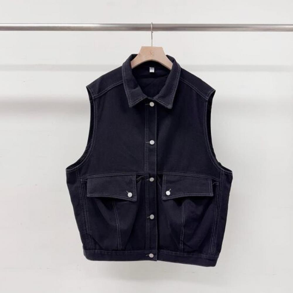 Mizqz Unisex Big Pocket Vintage Wash Oversized Denim Vest