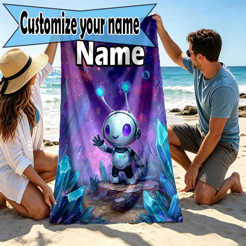 Custom Name Personalized Cosmic Bot Crew Print Beach Towel, for Trip Camping Beach Party Home Decor, Birthday Gift for Family & Friends