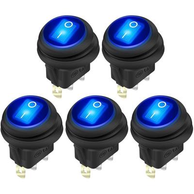 5pcs/set Rocker  Switch 3 Pins 12v 20a Blue Led Lighted Round On/off Switch Waterproof