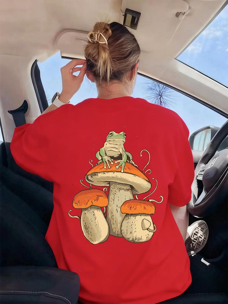 Mushroom Dark Academia Frog Printing TShirts Women Basics Soft Short Sleeve Tops Loose ONeck T Shirts Summer Womans Clothes