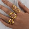 Stainless Steel Geometric Line Hollowed-Out Opening Ring Simple And Fashionable Design Sense Trendy Jewelry Accessory For Women