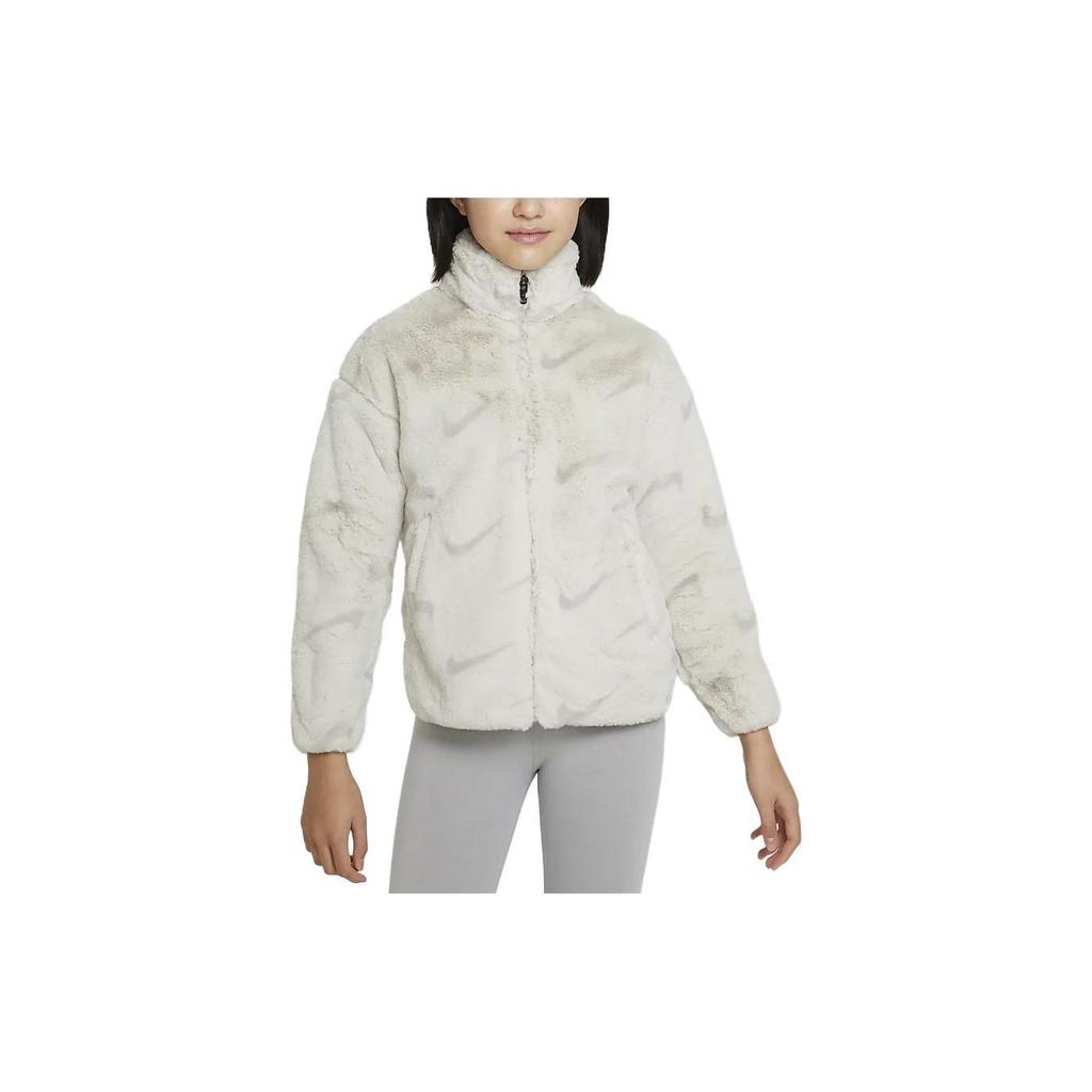 Nike Jacket FW22 Sportswear Logo Pattern Plush Stand Collar Kids Jackets Light-Bone DV3252072