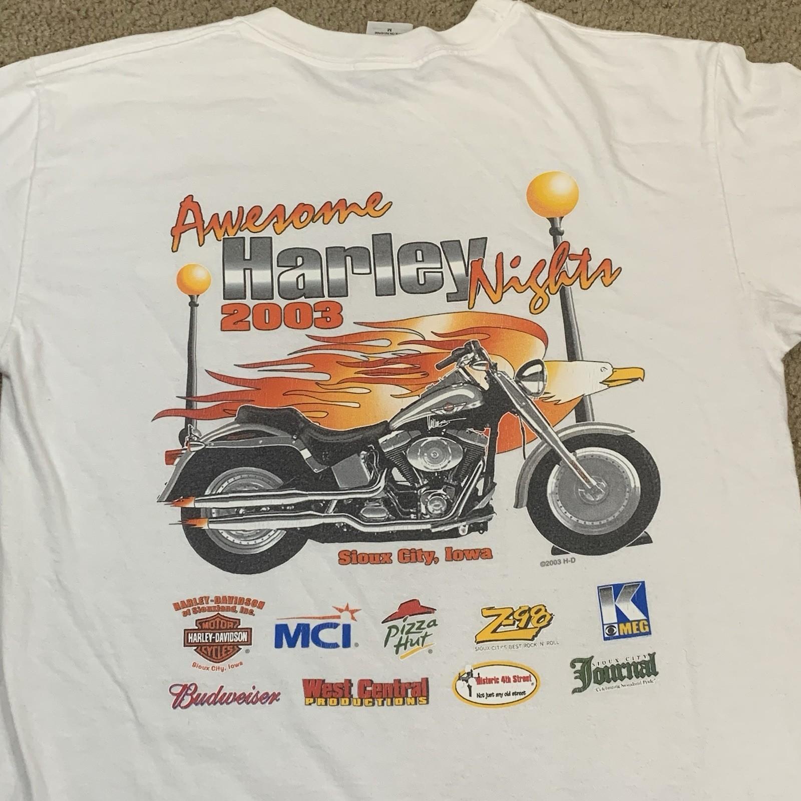 Vintage Harley Davidson Mens Medium White Shirt Chopper Biker Flames Y2K Eagle XL