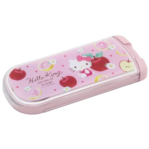 OSK Bento Chopsticks & Cutlery, Hello Kitty Fruit Design, Pull-Out Lid Trio, Made in Japan, CT-20