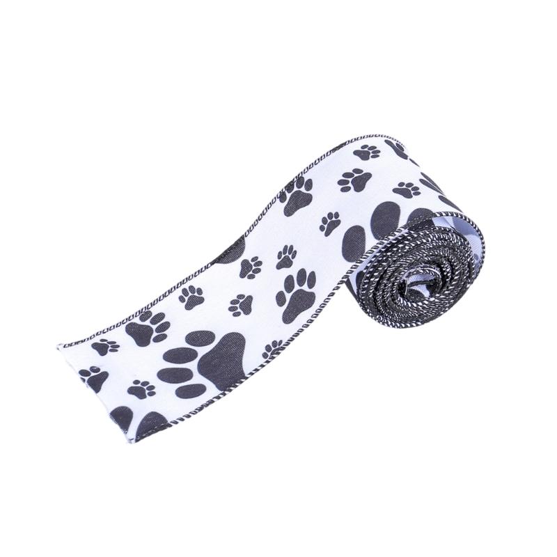 

Лента с отпечатками лап, атласная лента с косточками для собак, белая и черная лента для рукоделия, товары для вечеринки с собаками, украшения для подарочной упаковки