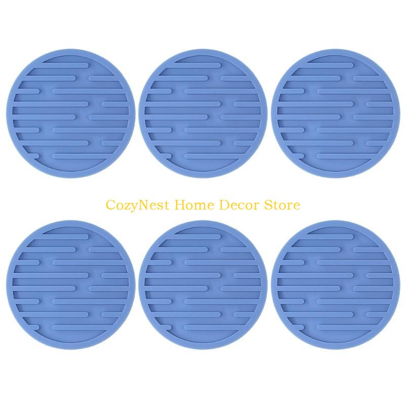 92MF 6Pcs Silicone Coasters Cup Mats Dining Decors Unique Round Drink Mats Silicone Texture Suitable for Household Use