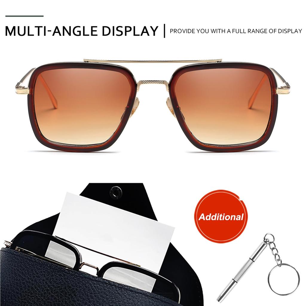 [SHEEN KELLY] Classic Retro Square Eyeglasses Sunglasses Metal Men's Sunglasses