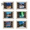 Nature View Fridge Magnet 1/6Pcs Fake Window Magnet, Wooden Natural Scenery Refrigerator Landscape Decor Magnets Magnetic Decoration for Kitchen