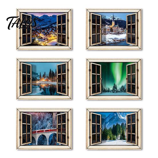 Nature View Fridge Magnet 1/6Pcs Fake Window Magnet, Wooden Natural Scenery Refrigerator Landscape Decor Magnets Magnetic Decoration for Kitchen