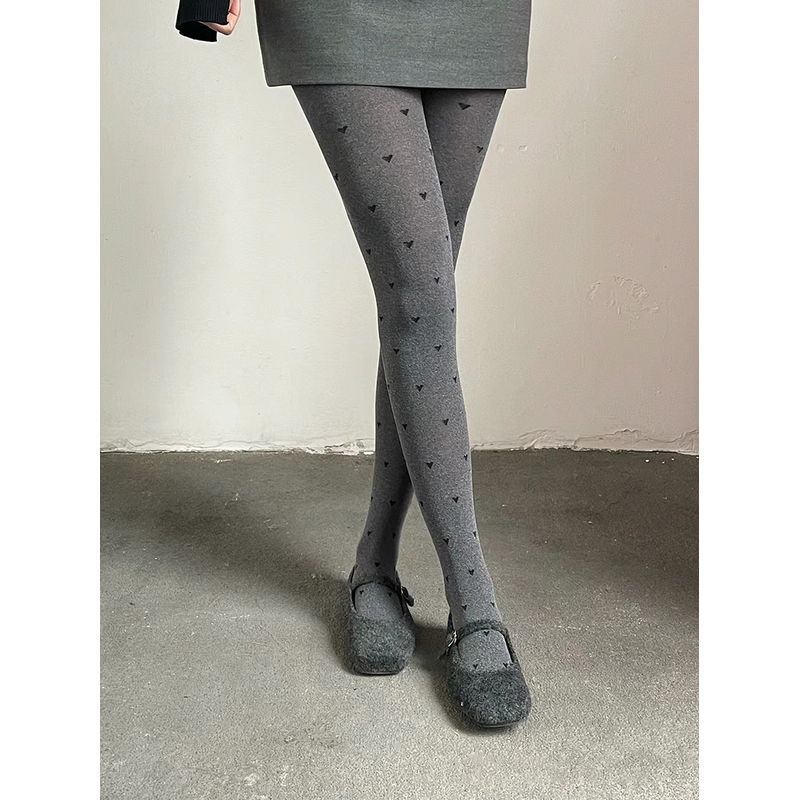

100D Spring and Autumn Special Dyed Barry Gray Velvet Pantyhose Gray with Heart Gray Style Grey Heart 1 pair