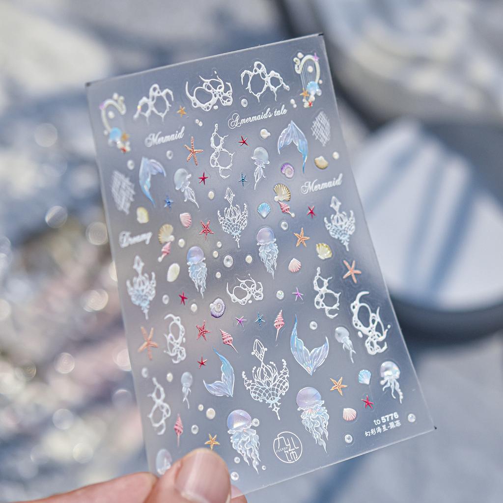 5D Nail Stickers Beach Shell Crystal Diamond Self Adhesive Nail Art Stickers DIY Cute Ocean World Nail Decorations Parts