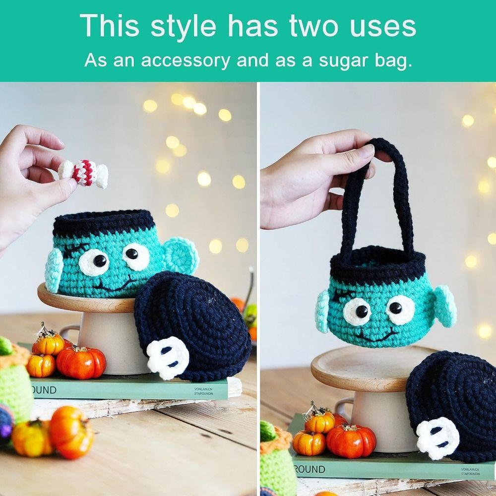 Easy Yarn Halloween Thread Crochet Material Little Green Doll Pumpkin DIY Crochet Kit  Knit Tool