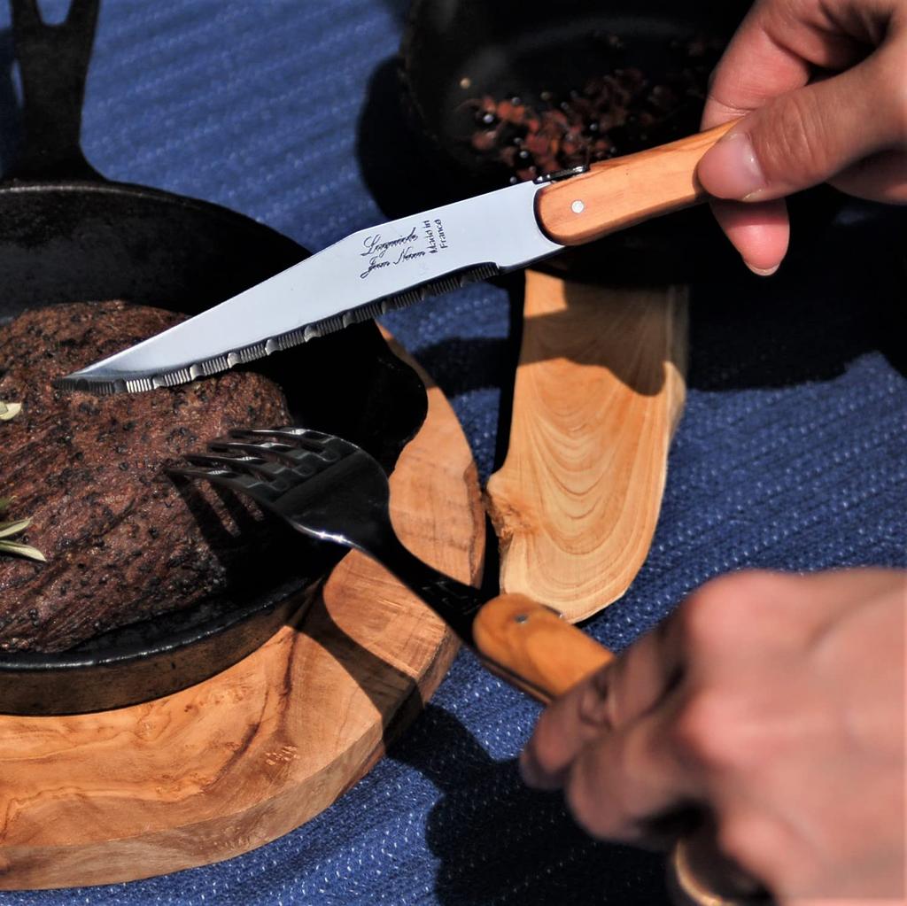 Laguiole Olive Handle Dinner Knife and Fork Set In Gift Box