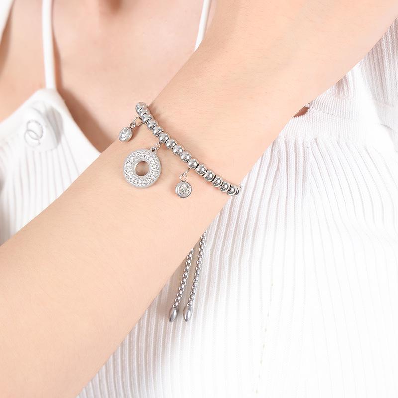 Women's Cute Japanese-Korean Fashion Bracelet: Hollow Heart Pendant, Round Bead, Real Gold Titanium Steel Jewelry