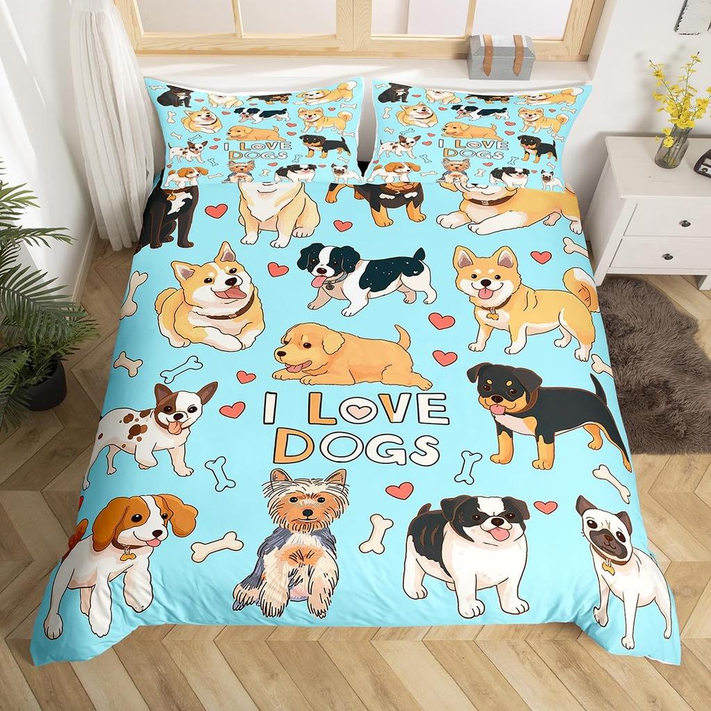 Dog Bedding Set King Full Kids Cute Cartoon French Bulldog Dogs Duvet Cover Watercolor Animal Comforter Cover Puppy Quilt Cover