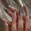 24Pcs Wine Red French Press On Nails Short Oval Elegant Dot Design Stick On Manicure False Nails