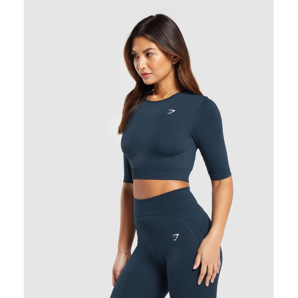Gymshark Top scurt fără cusături de zi cu zi, bleumarin, B8a4p Ub9p