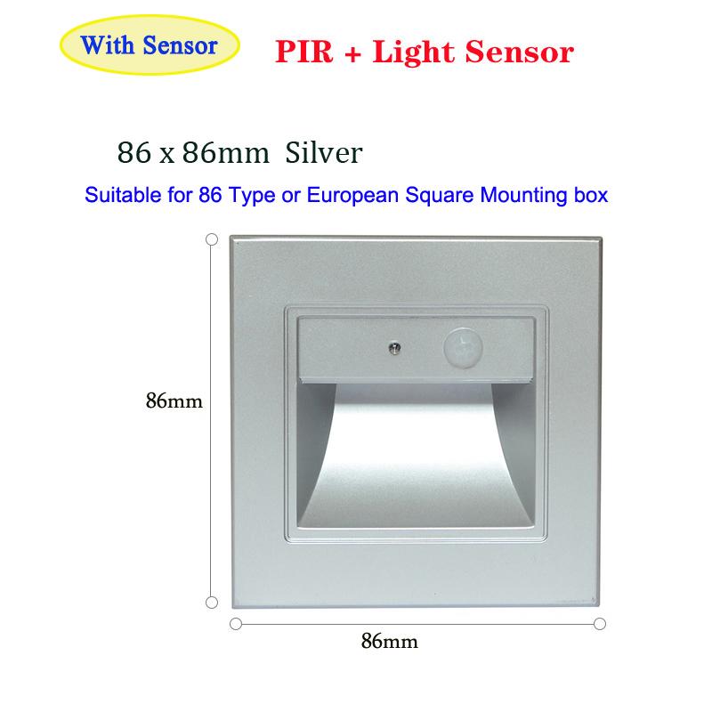 Square 86Type PIR Motion Detector Sensor Led Stair Light Infrared Human Body Induction Lamp Recessed Steps Ladder Staircase Wall