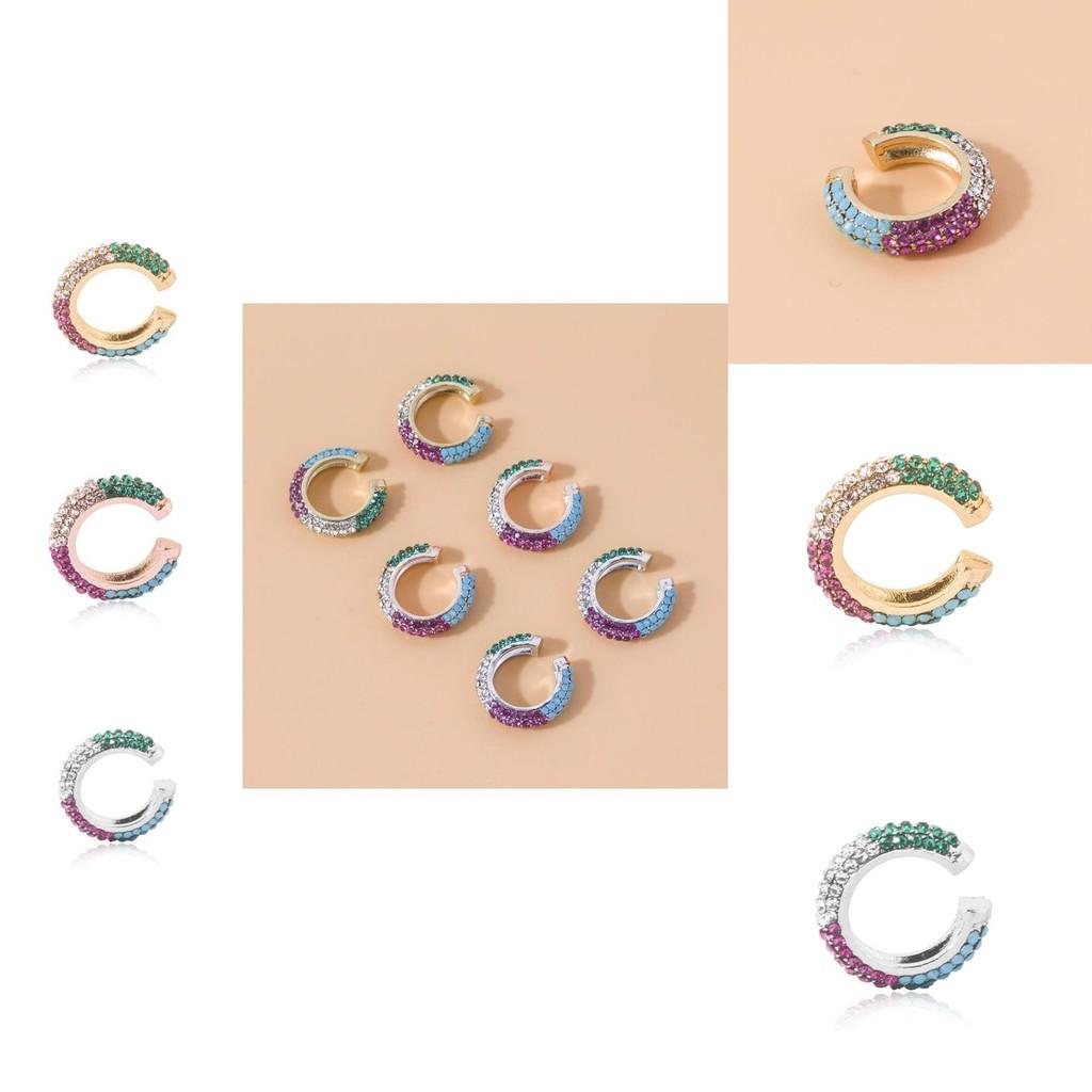 Trendy European American Geometric Earrings Colorful Rhinestones Alloy Jewelry