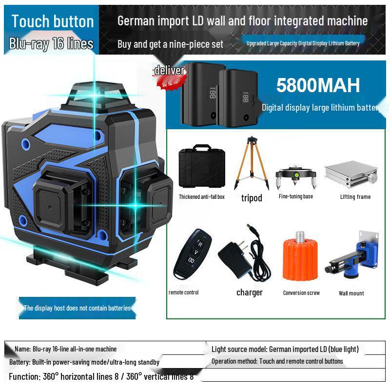 High-Precision Laser Level with Green Light, 12-16 Lines, for Walls and Floors, Automatic Leveling